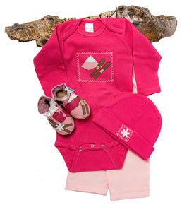 Ski Patrol Gift Set (pink with matching shoes, onesie, pant, hat)